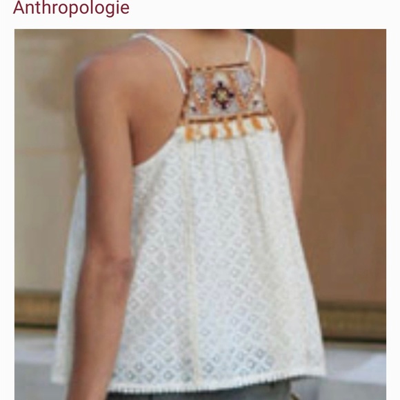 Sz 12 ANTHROPOLOGIE HD PARIS EMBELLISHED WOMENS TANK TOP CREAM COLOR - Picture 13 of 14